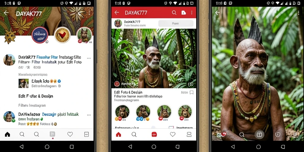 Screenshot antarmuka DAYAK777 menunjukkan fitur filter Instagram.