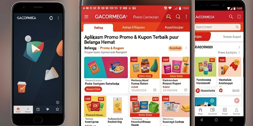 Tampilan antarmuka aplikasi GACORMEGA dengan berbagai kupon menarik.