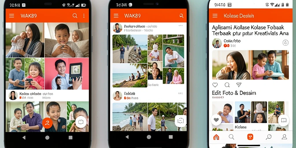 Antarmuka WAK89 menampilkan alat kolase foto yang user-friendly dan menarik.
