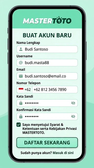 Registrasi Akun Baru mastertoto untuk Pengguna Android
